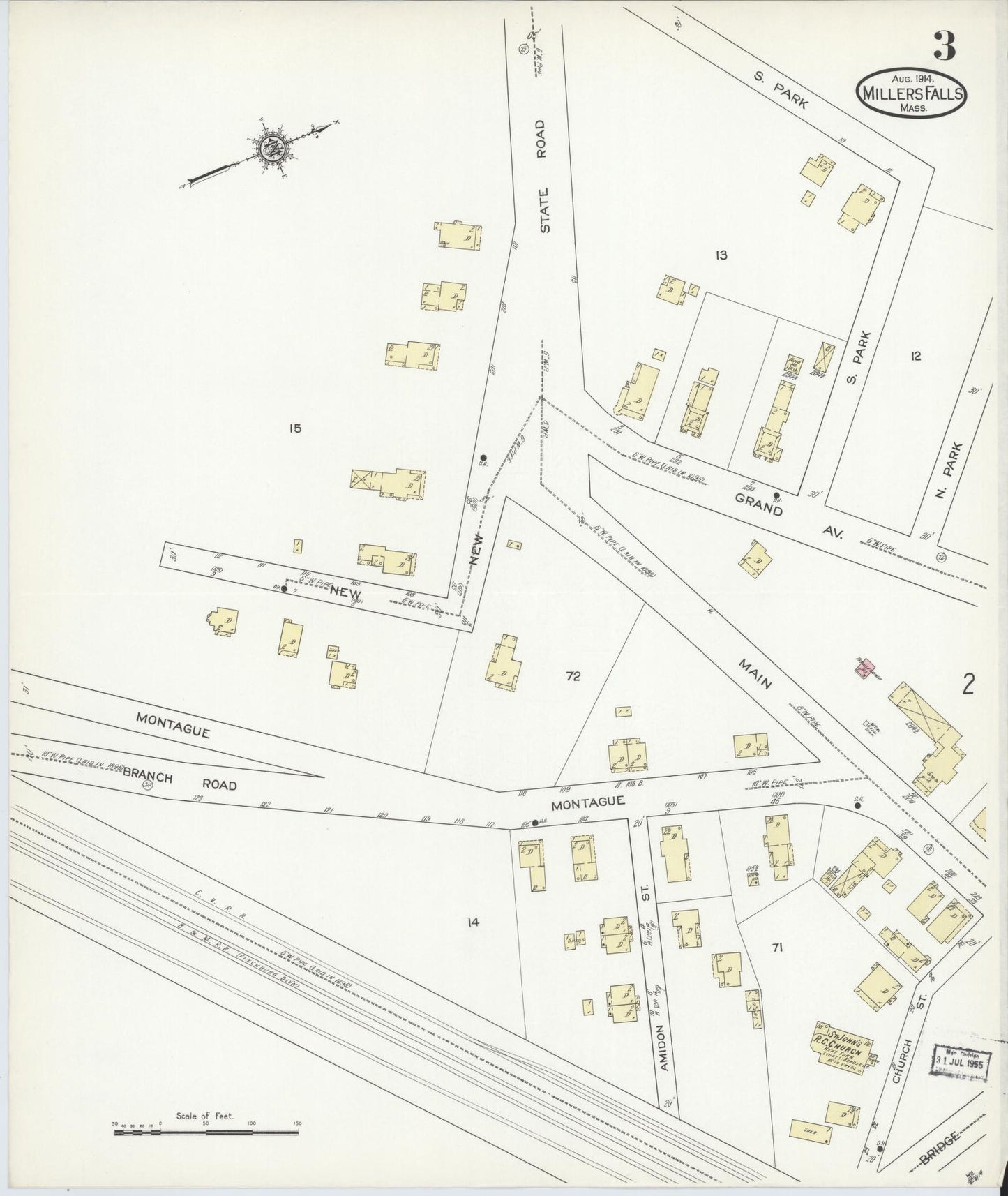 Sanborn Fire Insurance Map from Millers Falls, Franklin County, Massachusetts (1914), Sheet #0003 - Historic Sanborn Fire Insurance Map Print, vintage old map wall art, antique decor, genealogy gift, Massachusetts Massachusetts map