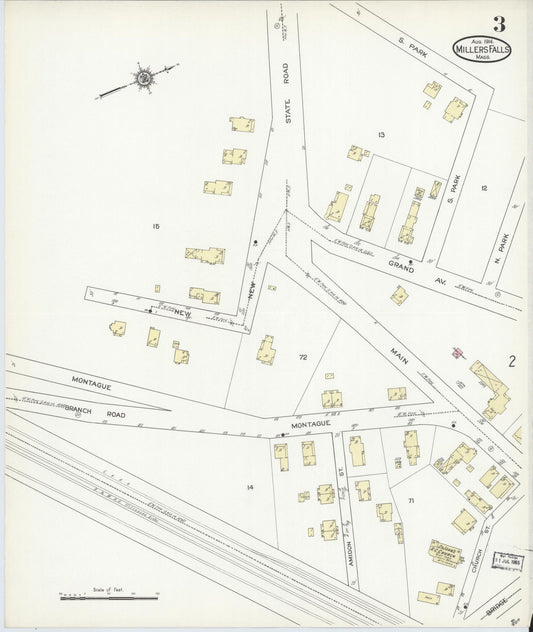 Sanborn Fire Insurance Map from Millers Falls, Franklin County, Massachusetts (1914), Sheet #0003 - Historic Sanborn Fire Insurance Map Print, vintage old map wall art, antique decor, genealogy gift, Massachusetts Massachusetts map