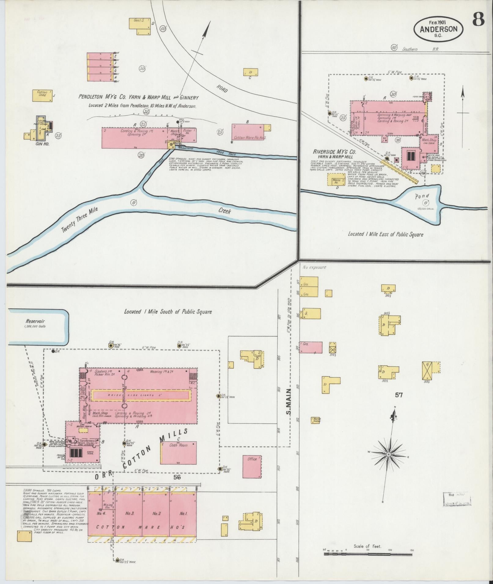 Sanborn Fire Insurance Map from Anderson, Anderson County, South Carolina (1901), Sheet #0008 - Complete Map Set gallery image, historic Sanborn map, vintage wall art, South Carolina South Carolina