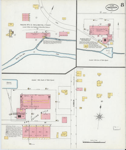 Sanborn Fire Insurance Map from Anderson, Anderson County, South Carolina (1901), Sheet #0008 - Complete Map Set gallery image, historic Sanborn map, vintage wall art, South Carolina South Carolina