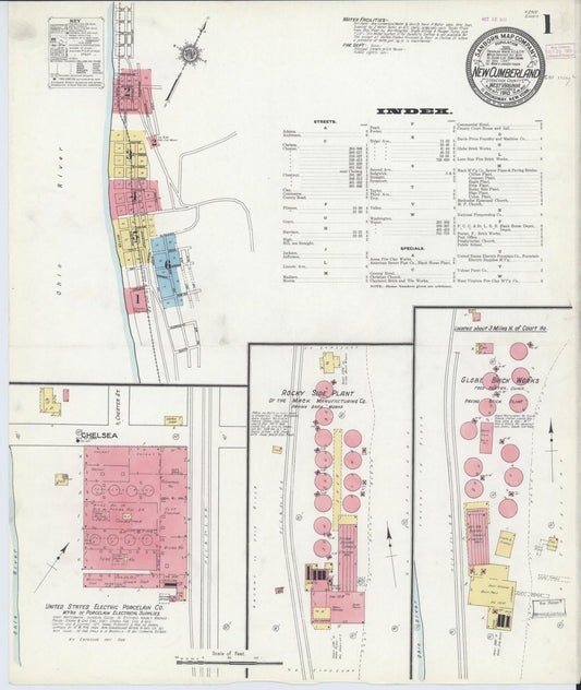 Sanborn Fire Insurance Map from New Cumberland, Hancock County, West Virginia (1910), Sheet #0001 - Historic Sanborn Fire Insurance Map Print, vintage old map wall art, antique decor, genealogy gift, West Virginia West Virginia map