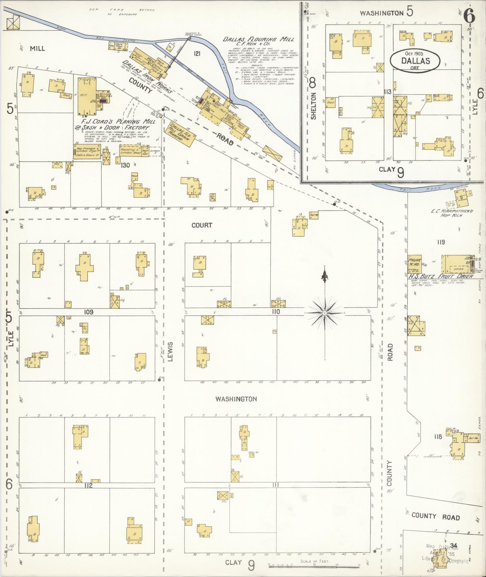 Sanborn Fire Insurance Map from Dallas, Polk County, Oregon (1905), Sheet #0006 - Historic Sanborn Fire Insurance Map Print, vintage old map wall art, antique decor, genealogy gift, Oregon Oregon map