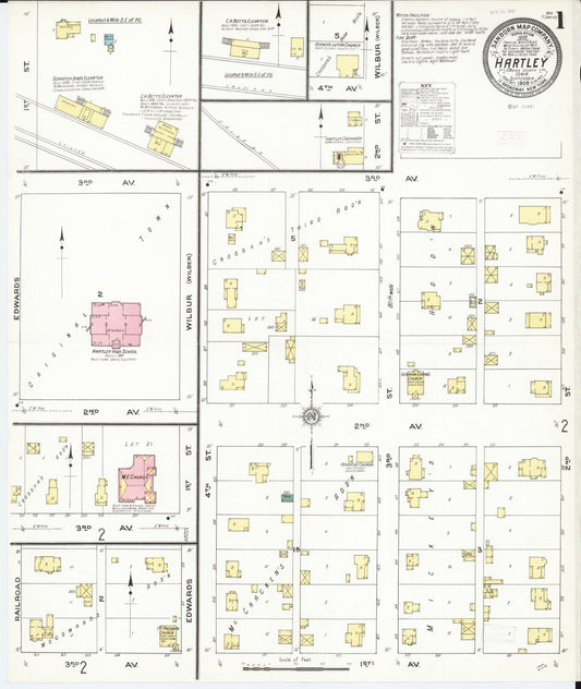 Sanborn Fire Insurance Map from Hartley, O'Brien County, Iowa (1909), Sheet #0001 - Historic Sanborn Fire Insurance Map Print, vintage old map wall art