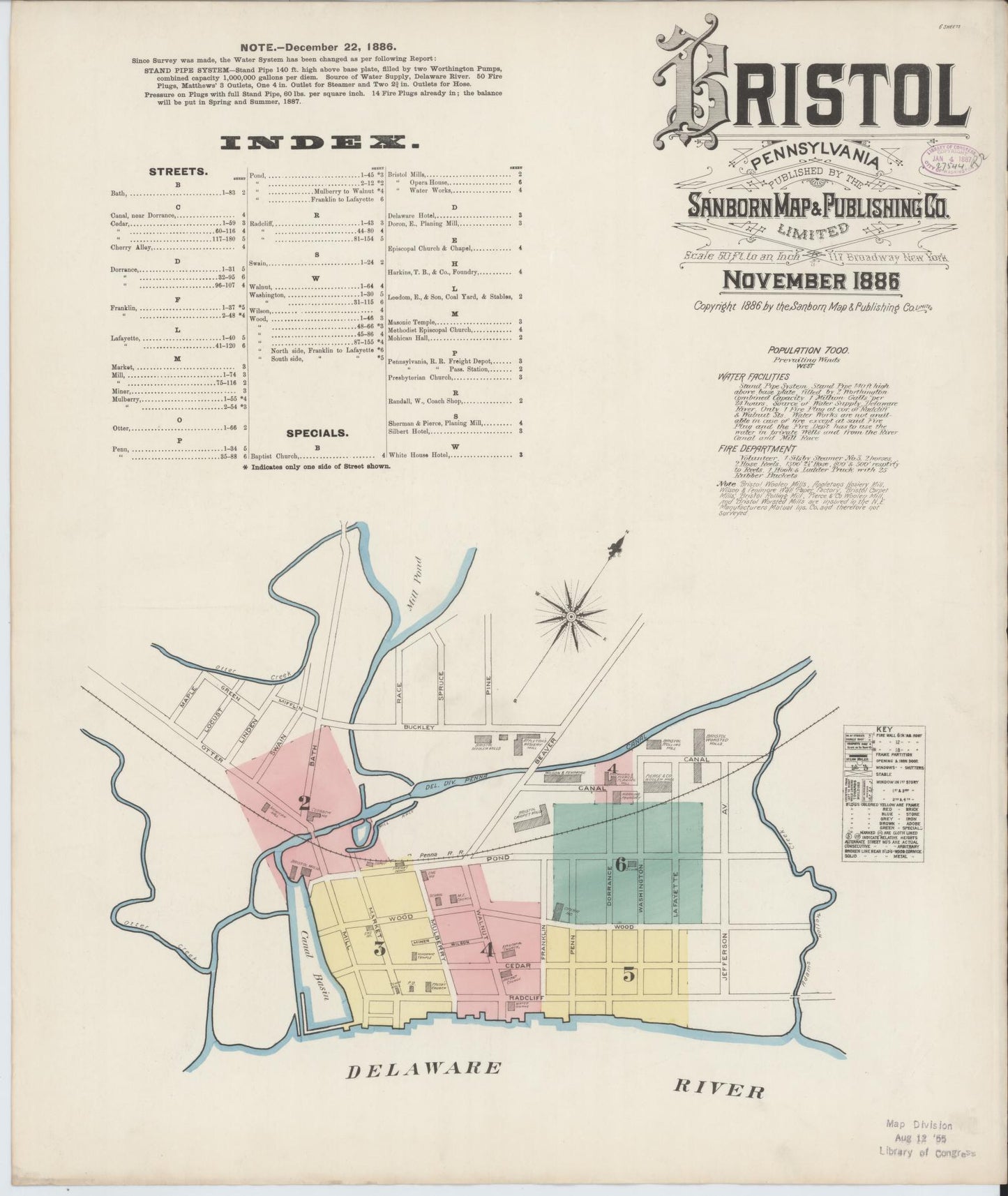 Sanborn Fire Insurance Map from Bristol, Bucks County, Pennsylvania (1886), Sheet #0001 - Historic Sanborn Fire Insurance Map Print, vintage old map wall art, antique decor, genealogy gift, Pennsylvania Pennsylvania map