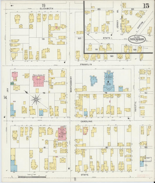 Sanborn Fire Insurance Map from Ogdensburg, St. Lawrence County, New York (1898), Sheet #0015 - Historic Sanborn Fire Insurance Map Print, vintage old map wall art, antique decor, genealogy gift, New York New York map