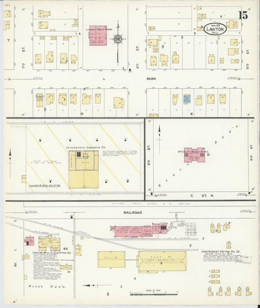 Sanborn Fire Insurance Map from Lawton, Comanche County, Oklahoma (1912), Sheet #0015 - Historic Sanborn Fire Insurance Map Print, vintage old map wall art, antique decor, genealogy gift, Oklahoma Oklahoma map