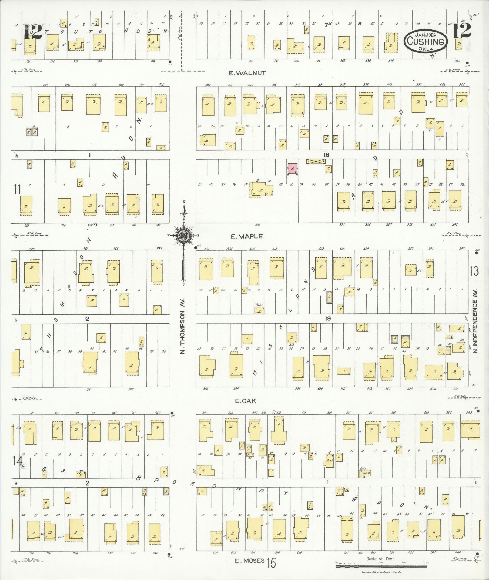 Sanborn Fire Insurance Map from Cushing, Payne County, Oklahoma (1924), Sheet #0012 - Historic Sanborn Fire Insurance Map Print, vintage old map wall art, antique decor, genealogy gift, Oklahoma Oklahoma map