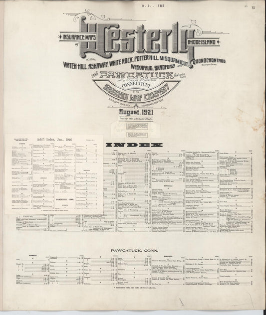 Sanborn Fire Insurance Map from Westerly, Washington County, Rhode Island. (1946) – Historic Sanborn Fire Insurance Map Print