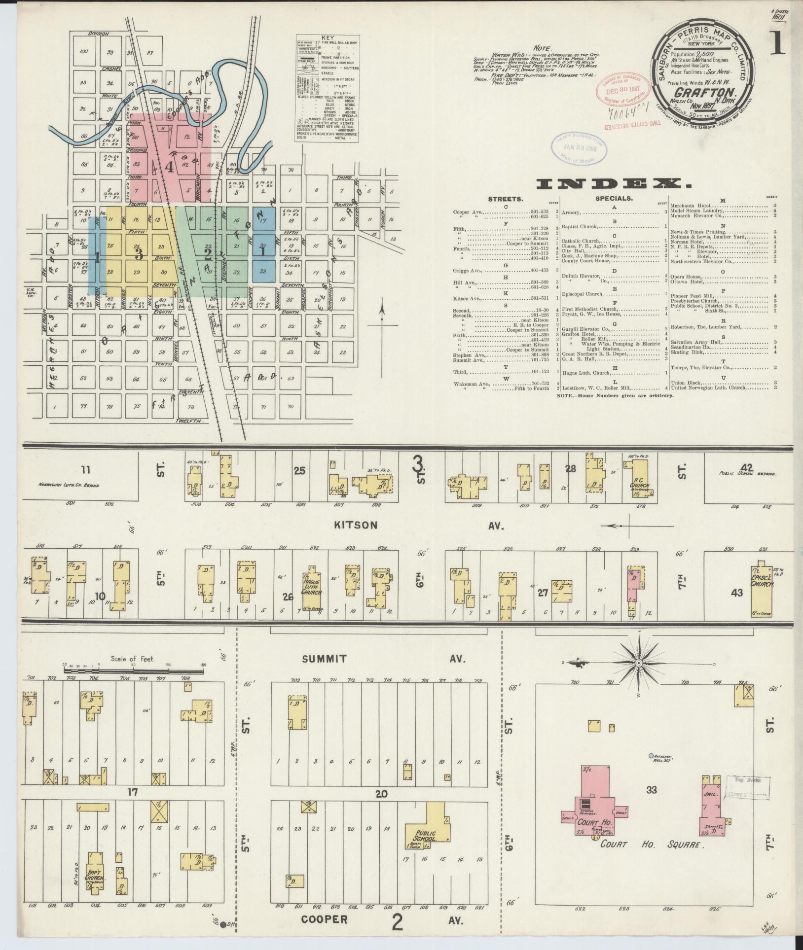 Sanborn Fire Insurance Map from Grafton, Walsh County, North Dakota (1897), Sheet #0001 - Complete Map Set gallery image, historic Sanborn map, vintage wall art, North Dakota North Dakota