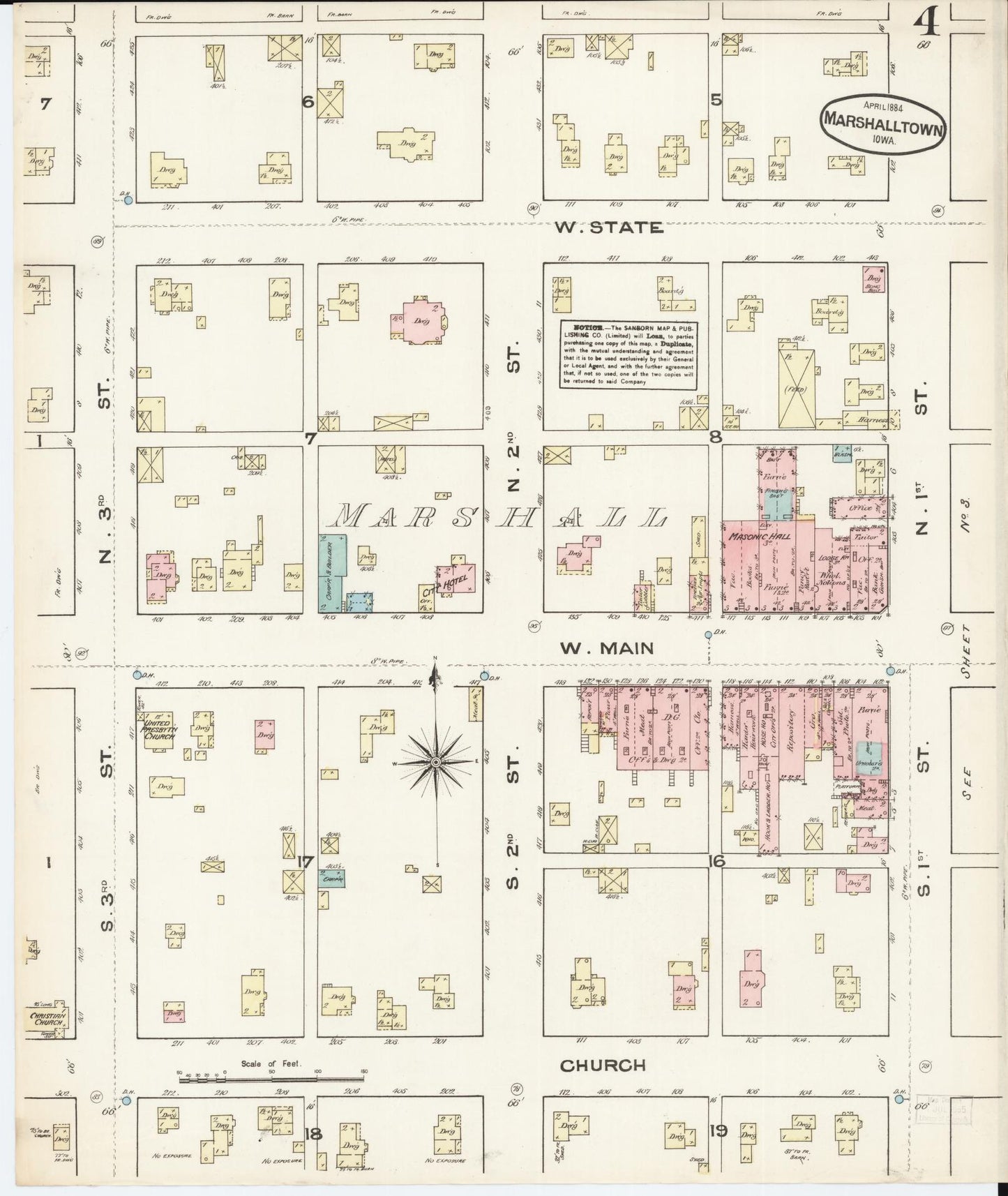 Sanborn Fire Insurance Map from Marshalltown, Marshall County, Iowa (1884), Sheet #0004 - Historic Sanborn Fire Insurance Map Print