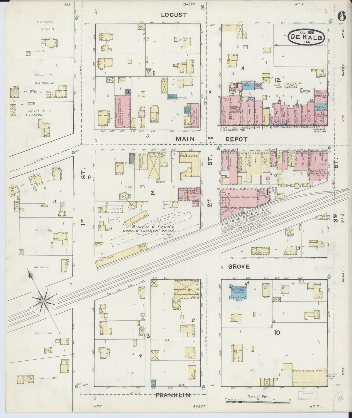 Sanborn Fire Insurance Map from De Kalb, De Kalb County, Illinois (1891), Sheet #0006 - Complete Map Set gallery image, historic Sanborn map, vintage wall art, Illinois Illinois