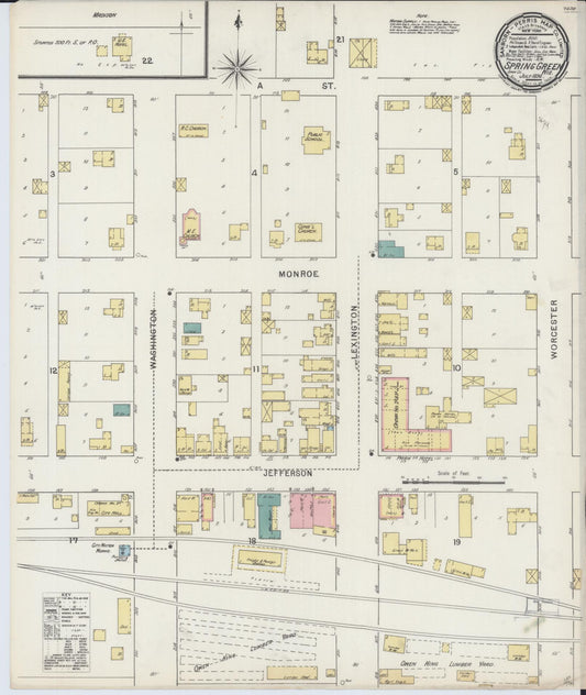 Sanborn Fire Insurance Map from Spring Green, Sauk County, Wisconsin (1894), Sheet #0001 - Historic Sanborn Fire Insurance Map Print, vintage old map wall art, antique decor, genealogy gift, Wisconsin Wisconsin map