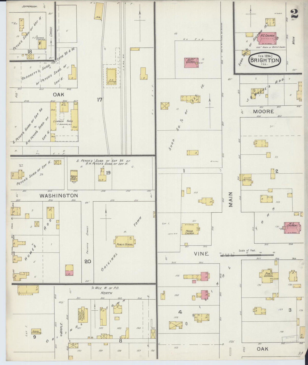Sanborn Fire Insurance Map from Brighton, Macoupin County, Illinois (1894), Sheet #0002 - Historic Sanborn Fire Insurance Map Print, vintage old map wall art, antique decor, genealogy gift, Illinois Illinois map