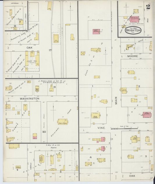 Sanborn Fire Insurance Map from Brighton, Macoupin County, Illinois (1894), Sheet #0002 - Historic Sanborn Fire Insurance Map Print, vintage old map wall art, antique decor, genealogy gift, Illinois Illinois map