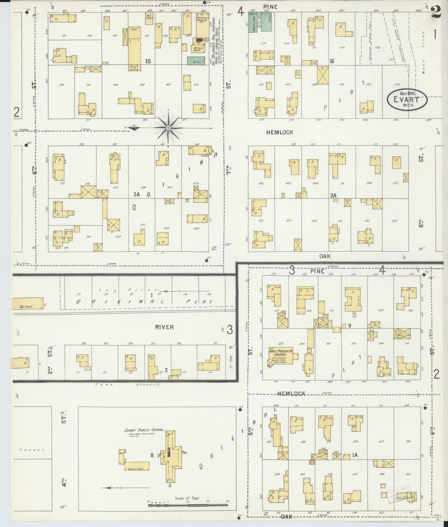 Sanborn Fire Insurance Map from Evart, Osceola County, Michigan (1899), Sheet #0002 - Complete Map Set gallery image, historic Sanborn map, vintage wall art, Michigan Michigan