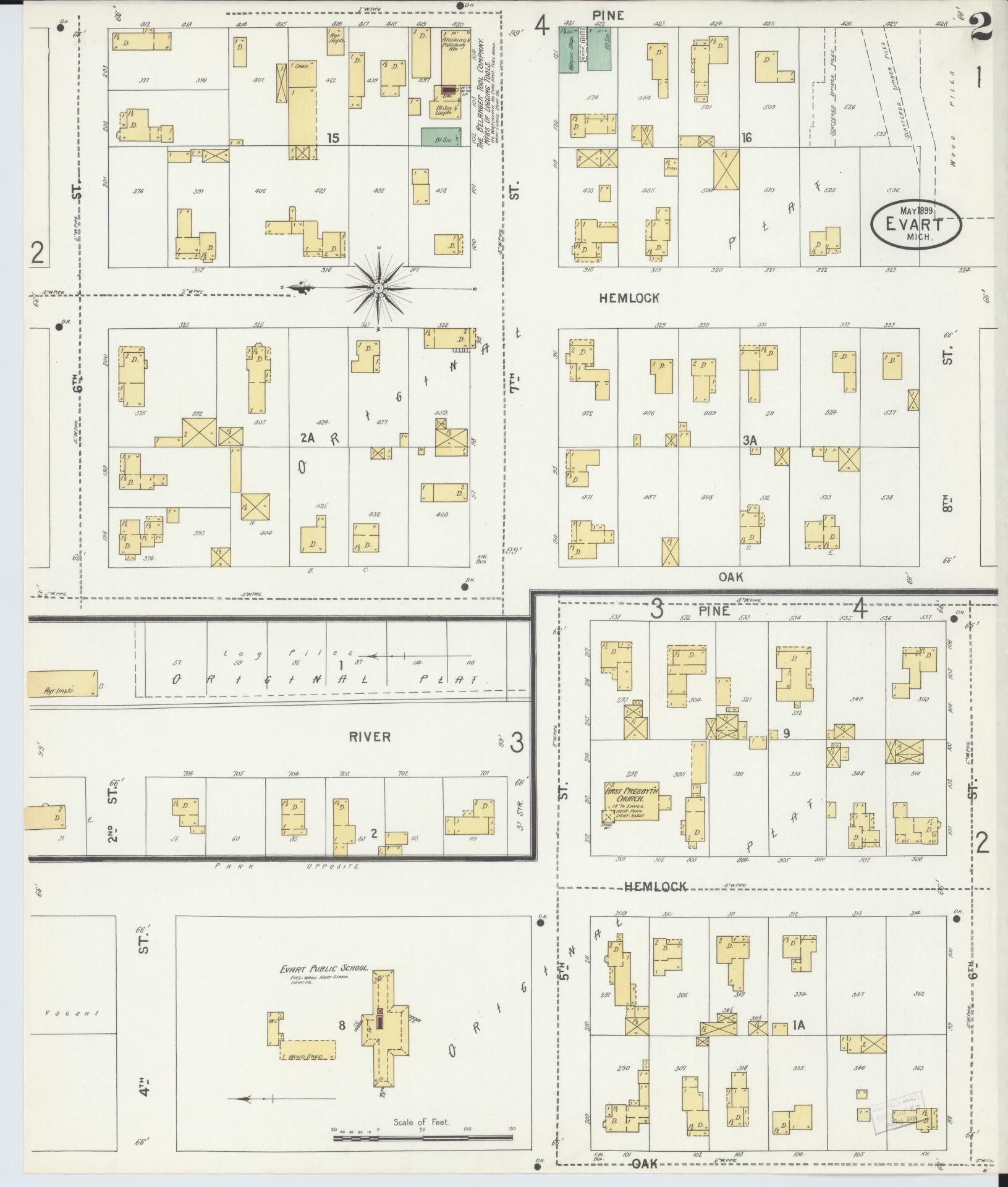 Sanborn Fire Insurance Map from Evart, Osceola County, Michigan (1899), Sheet #0002 - Complete Map Set gallery image, historic Sanborn map, vintage wall art, Michigan Michigan