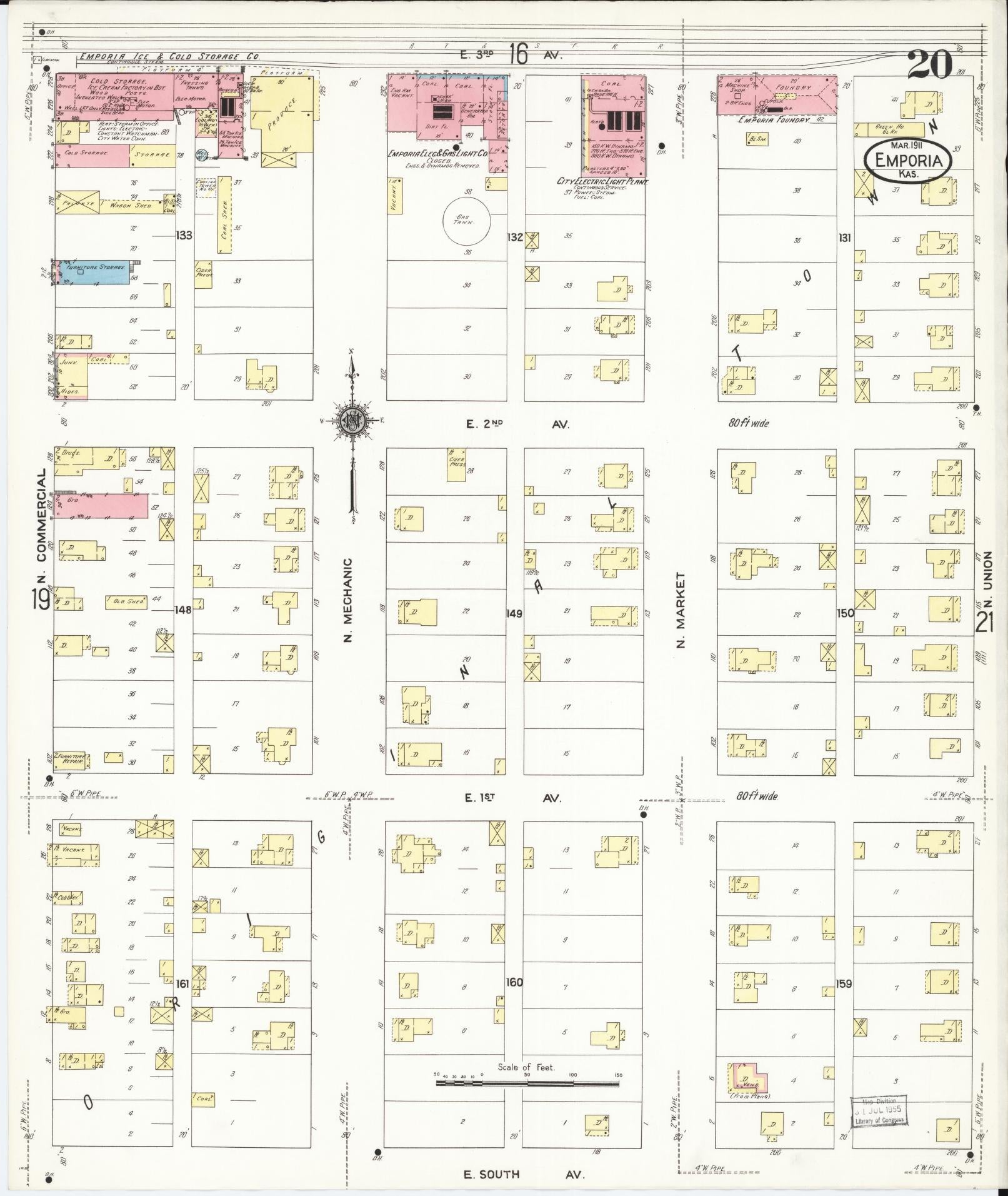 Sanborn Fire Insurance Map from Emporia, Lyon County, Kansas (1911), Sheet #0020 - Historic Sanborn Fire Insurance Map Print, vintage old map wall art, antique decor, genealogy gift, Kansas Kansas map