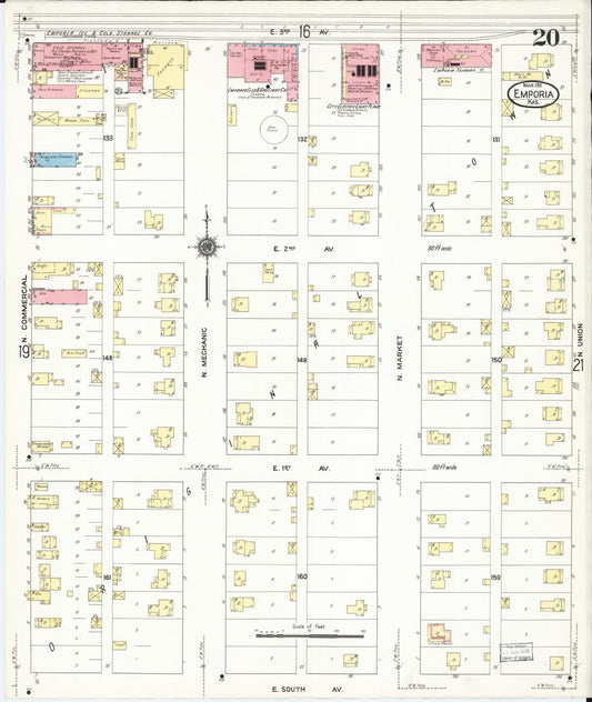 Sanborn Fire Insurance Map from Emporia, Lyon County, Kansas (1911), Sheet #0020 - Historic Sanborn Fire Insurance Map Print, vintage old map wall art, antique decor, genealogy gift, Kansas Kansas map