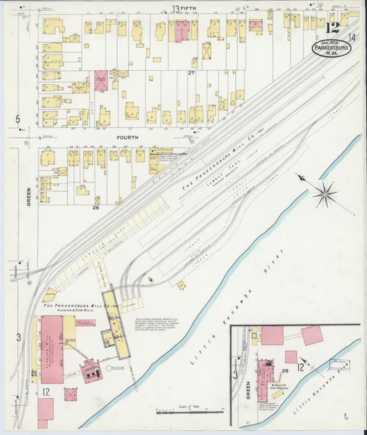 Sanborn Fire Insurance Map from Parkersburg, Wood County, West Virginia (1909), Sheet #0012 - Historic Sanborn Fire Insurance Map Print, vintage old map wall art, antique decor, genealogy gift, West Virginia West Virginia map