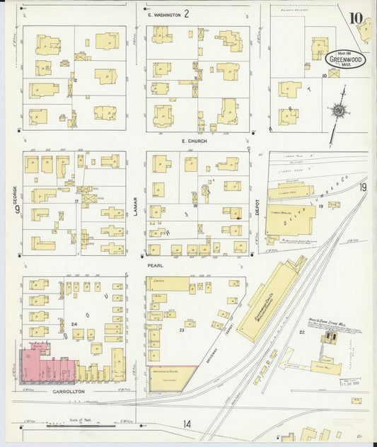 Sanborn Fire Insurance Map from Greenwood, Leflore County, Mississippi (1911), Sheet #0010 - Historic Sanborn Fire Insurance Map Print, vintage old map wall art, antique decor, genealogy gift, Mississippi Mississippi map