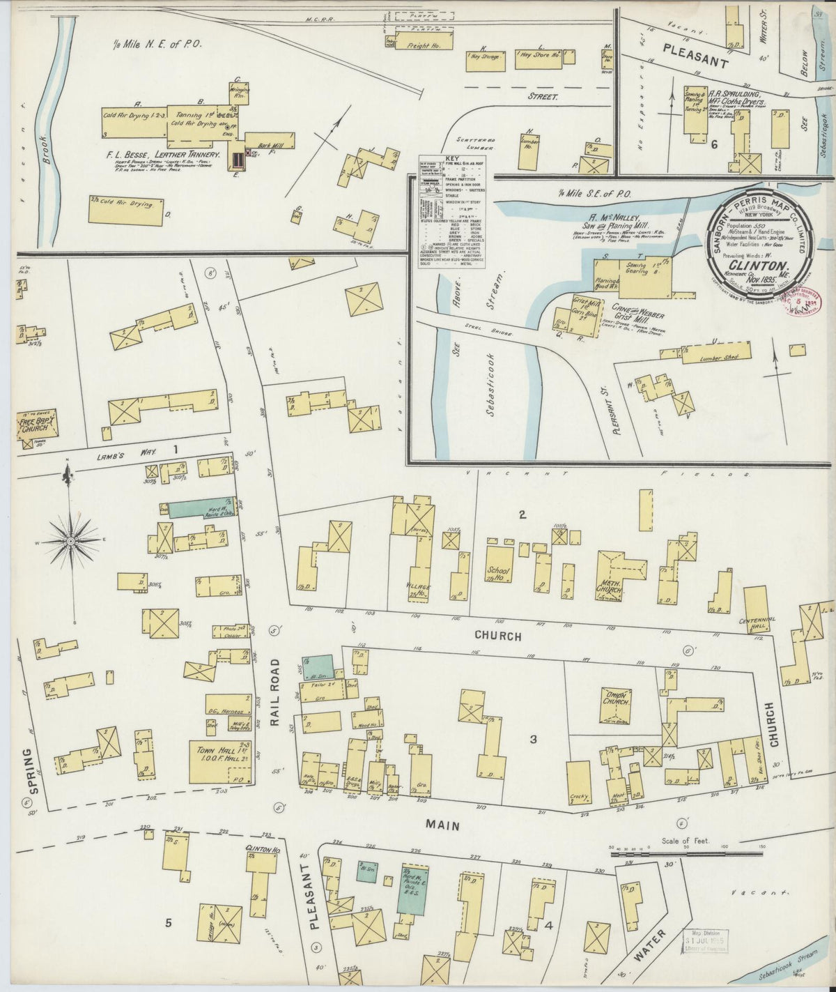 Sanborn Fire Insurance Map from Clinton, Kennebec County, Maine (1895), Sheet #0001 - Historic Sanborn Fire Insurance Map Print, vintage old map wall art, antique decor, genealogy gift, Maine Maine map