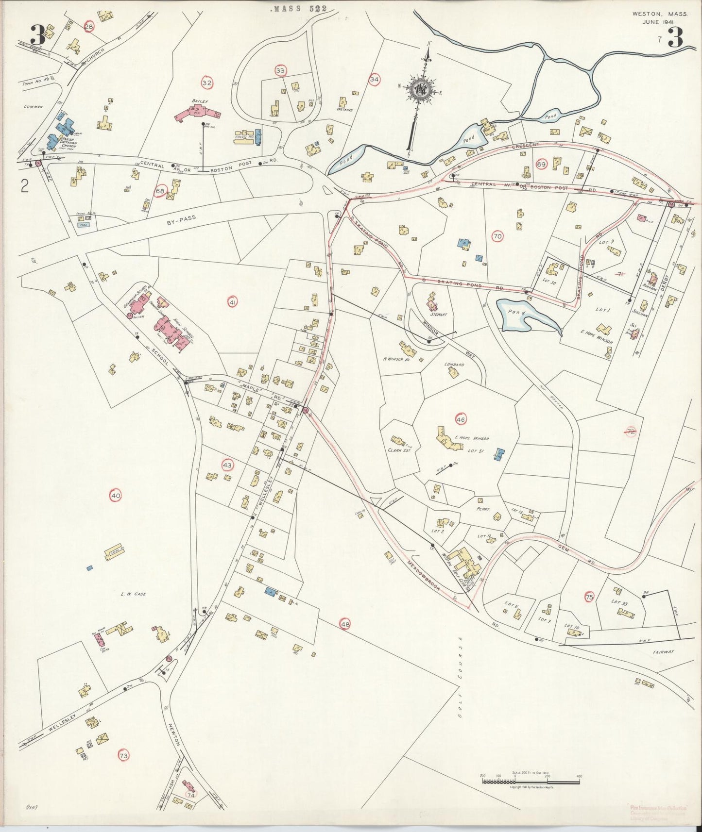 Sanborn Fire Insurance Map from Weston, Middlesex County, Massachusetts (1941), Sheet #0003 - Historic Sanborn Fire Insurance Map Print, vintage old map wall art, antique decor, genealogy gift, Massachusetts Massachusetts map