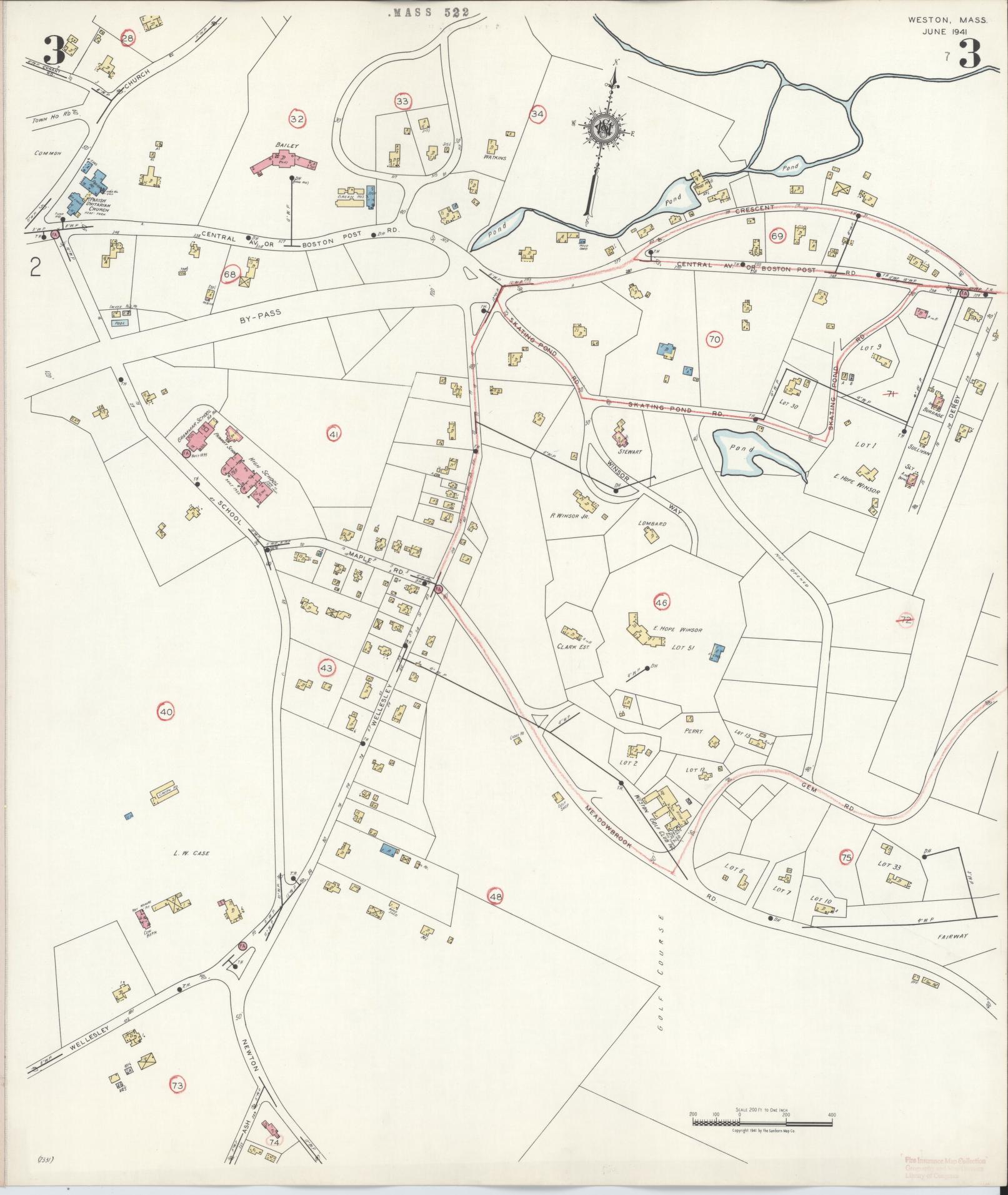 Sanborn Fire Insurance Map from Weston, Middlesex County, Massachusetts (1941), Sheet #0003 - Historic Sanborn Fire Insurance Map Print, vintage old map wall art, antique decor, genealogy gift, Massachusetts Massachusetts map