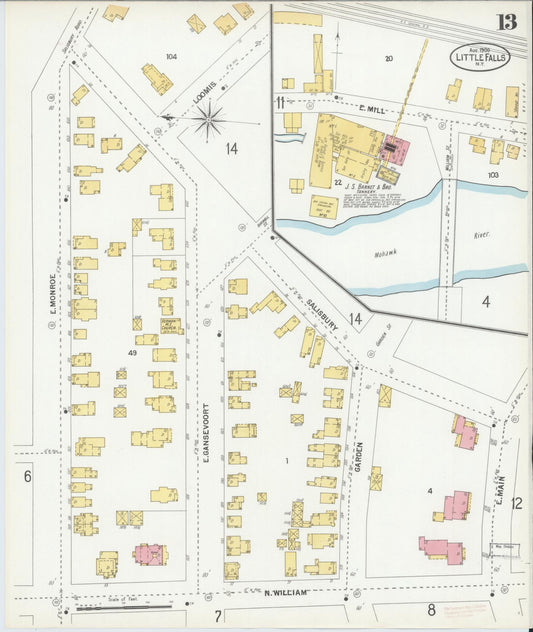 Sanborn Fire Insurance Map from Little Falls, Herkimer County, New York (1900), Sheet #0013 - Historic Sanborn Fire Insurance Map Print, vintage old map wall art, antique decor, genealogy gift, New York New York map