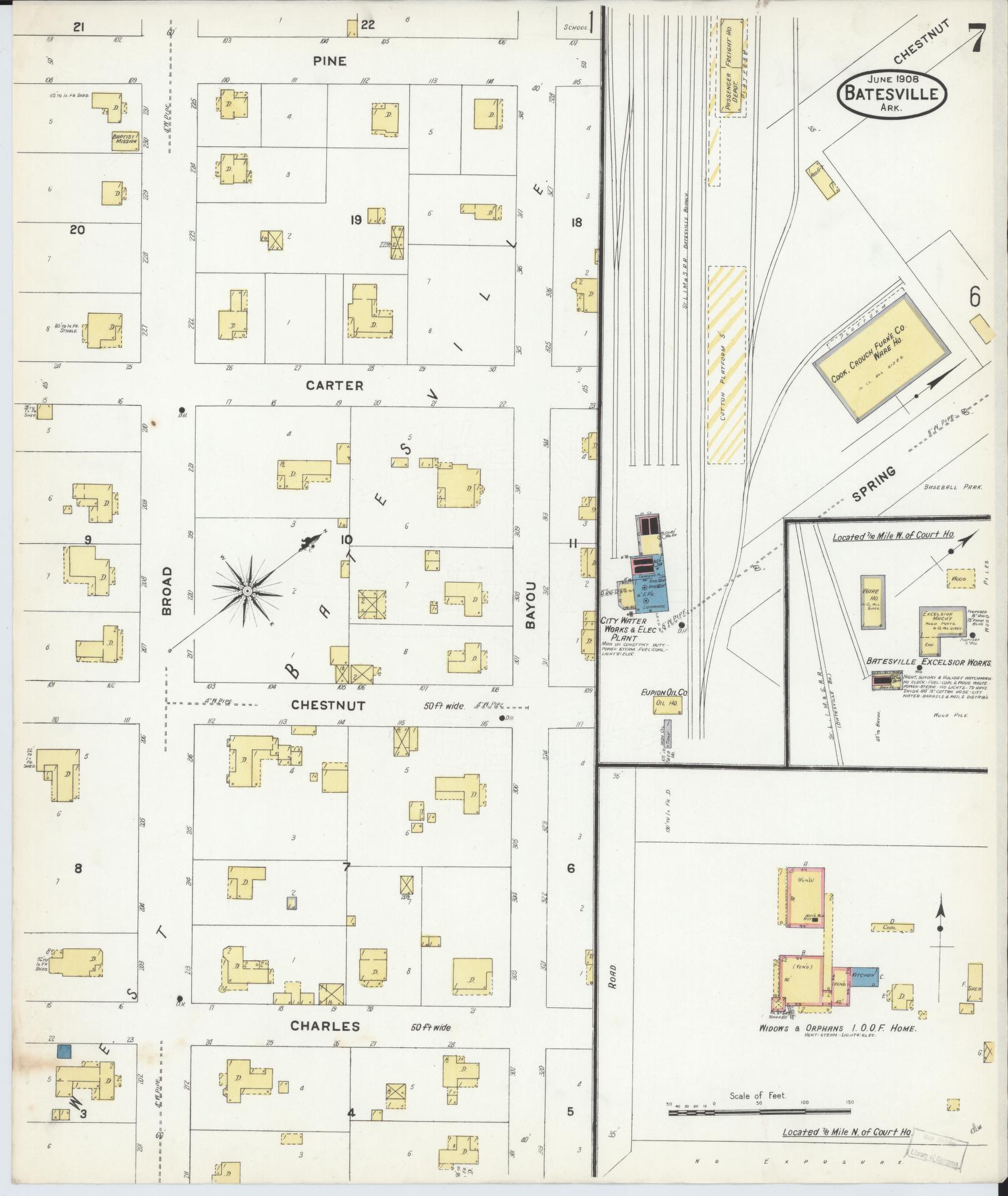 Sanborn Fire Insurance Map from Batesville, Independence County, Arkansas (1908), Sheet #0007 - Complete Map Set gallery image, historic Sanborn map, vintage wall art, Arkansas Arkansas