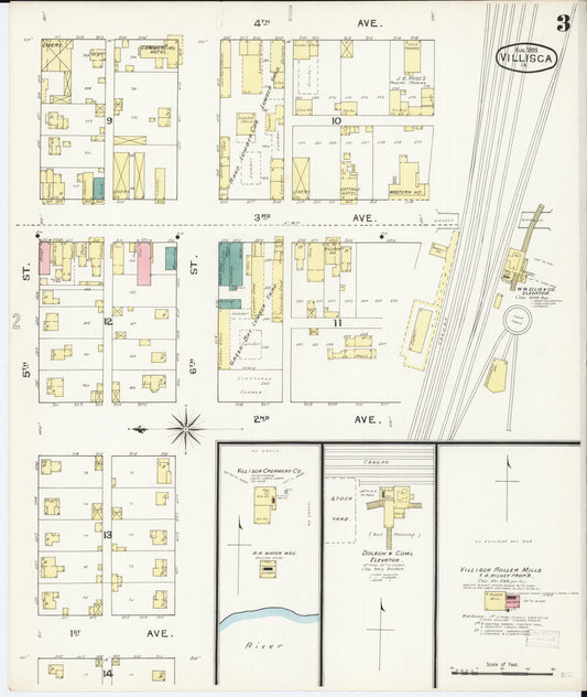 Sanborn Fire Insurance Map from Villisca, Montgomery County, Iowa (1893), Sheet #0003 - Historic Sanborn Fire Insurance Map Print, vintage old map wall art