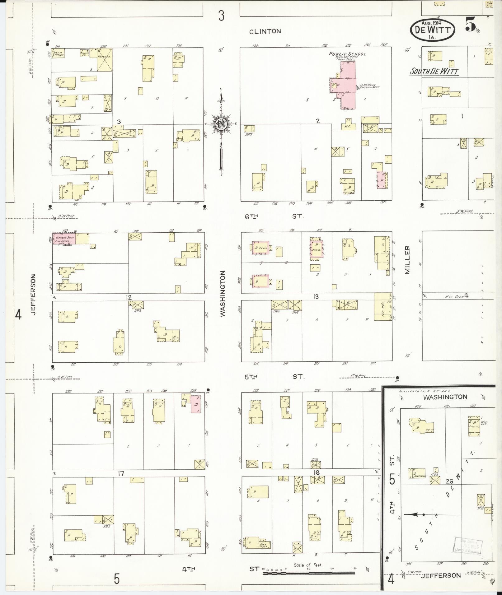 Sanborn Fire Insurance Map from De Witt, Clinton County, Iowa (1914), Sheet #0005 - Historic Sanborn Fire Insurance Map Print, vintage old map wall art