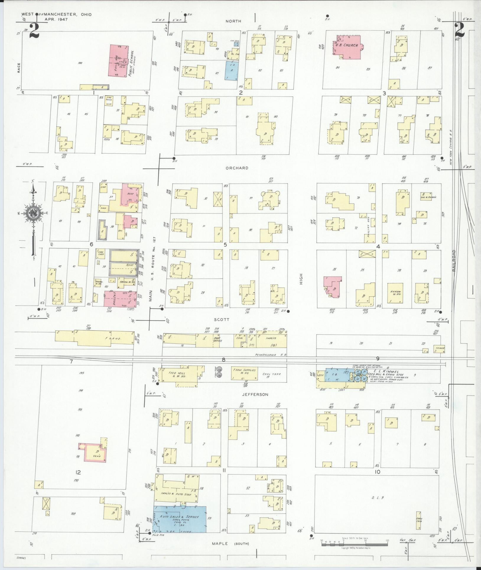 Sanborn Fire Insurance Map from West Manchester, Preble County, Ohio (1947), Sheet #0002 - Historic Sanborn Fire Insurance Map Print, vintage old map wall art, antique decor, genealogy gift, Ohio Ohio map