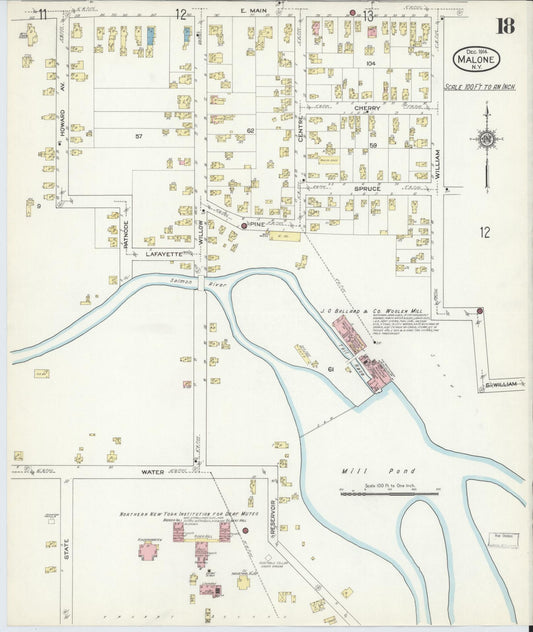 Sanborn Fire Insurance Map from Malone, Franklin County, New York (1914), Sheet #0018 - Historic Sanborn Fire Insurance Map Print, vintage old map wall art, antique decor, genealogy gift, New York New York map