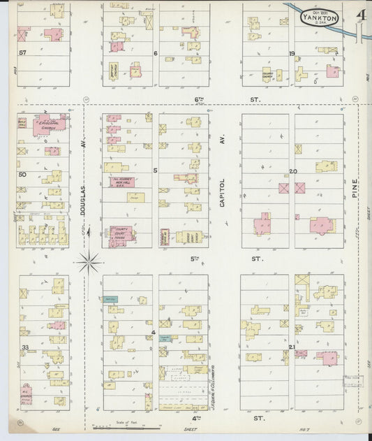 Sanborn Fire Insurance Map from Yankton, Yankton County, South Dakota (1891), Sheet #0004 - Historic Sanborn Fire Insurance Map Print, vintage old map wall art, antique decor, genealogy gift, South Dakota South Dakota map