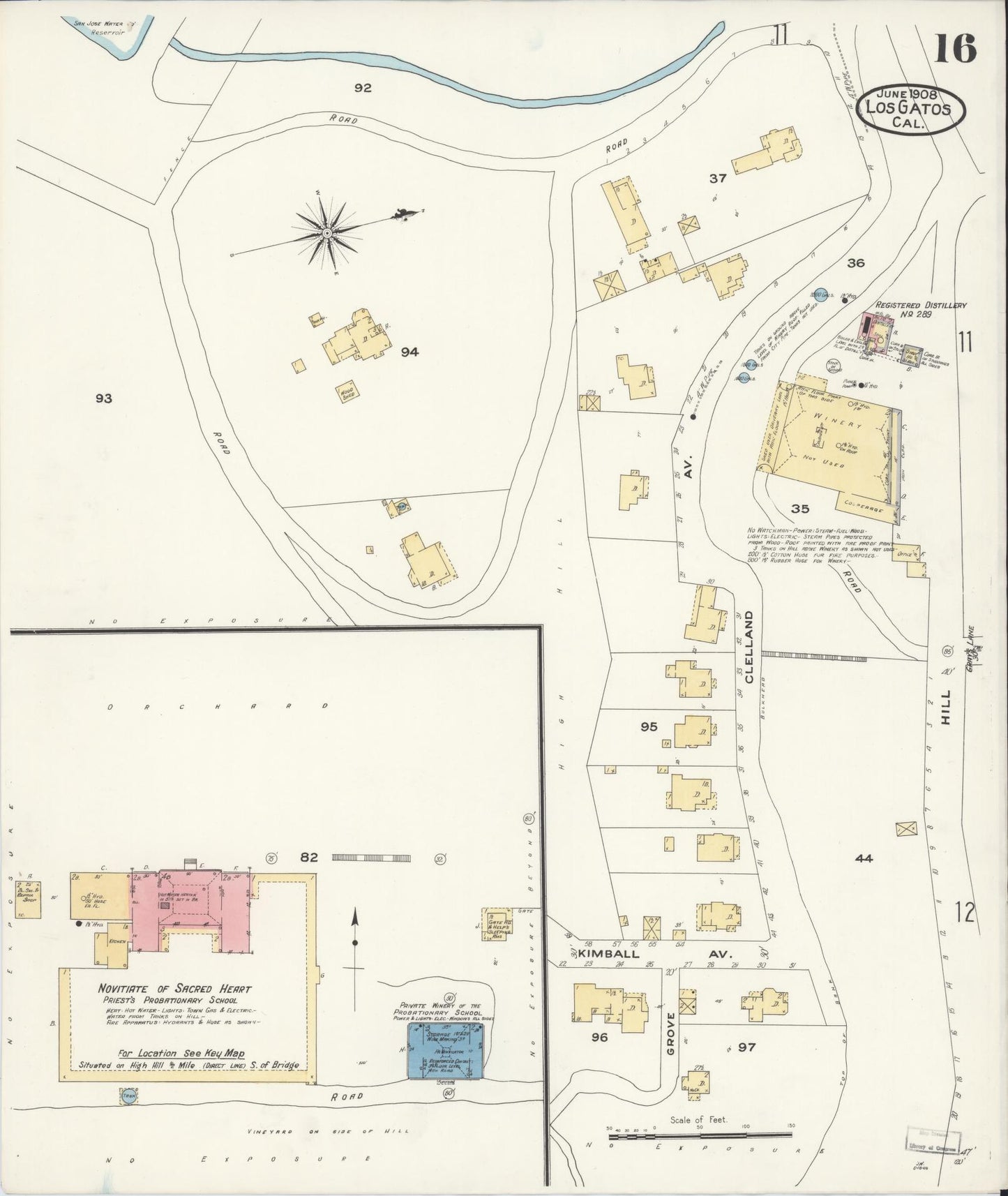 Sanborn Fire Insurance Map from Los Gatos, Santa Clara County, California (1908), Sheet #0016 - Historic Sanborn Fire Insurance Map Print, vintage old map wall art, antique decor, genealogy gift, California California map