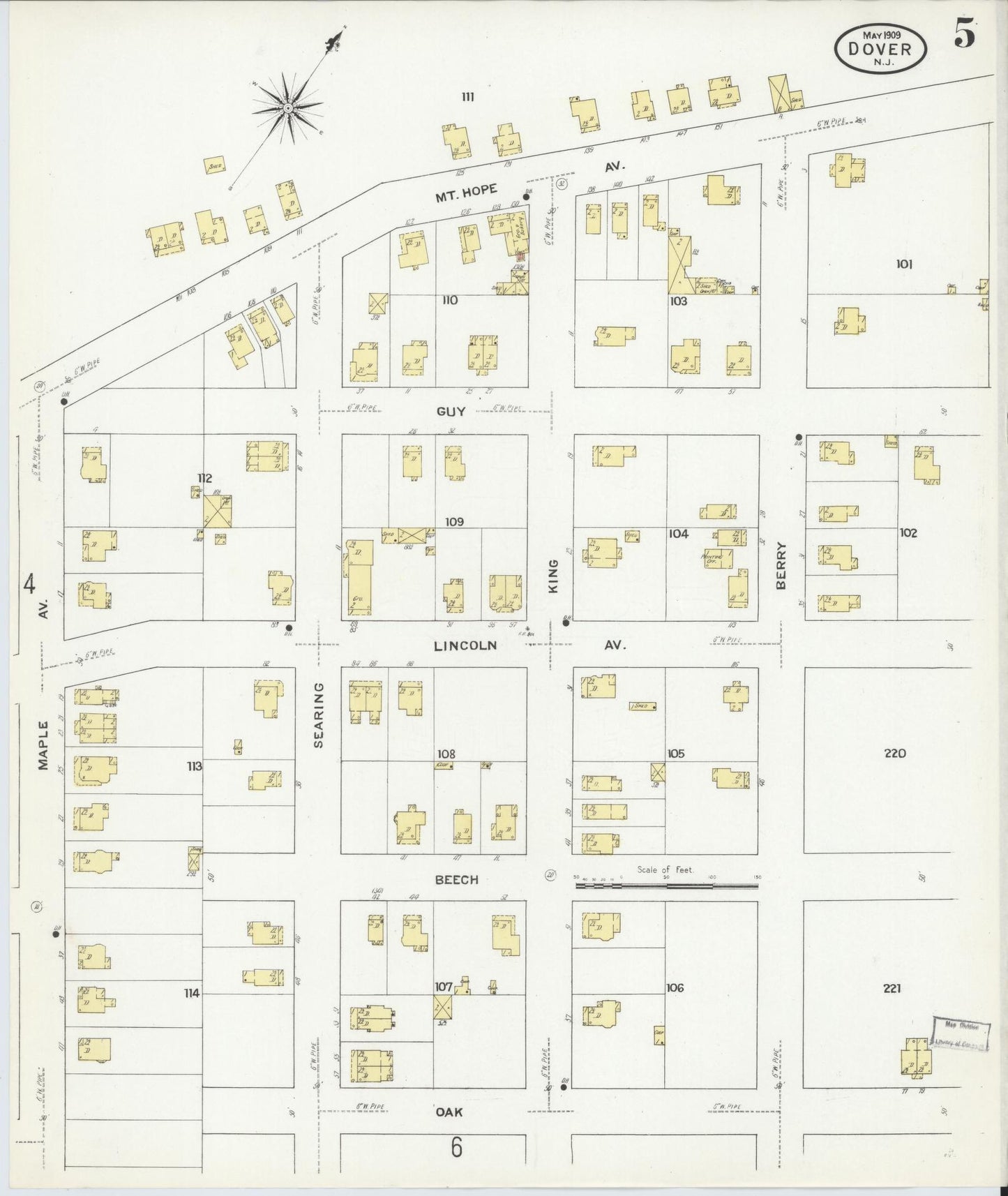 Sanborn Fire Insurance Map from Dover, Morris County, New Jersey (1909), Sheet #0005 - Complete Map Set gallery image, historic Sanborn map, vintage wall art, New Jersey New Jersey