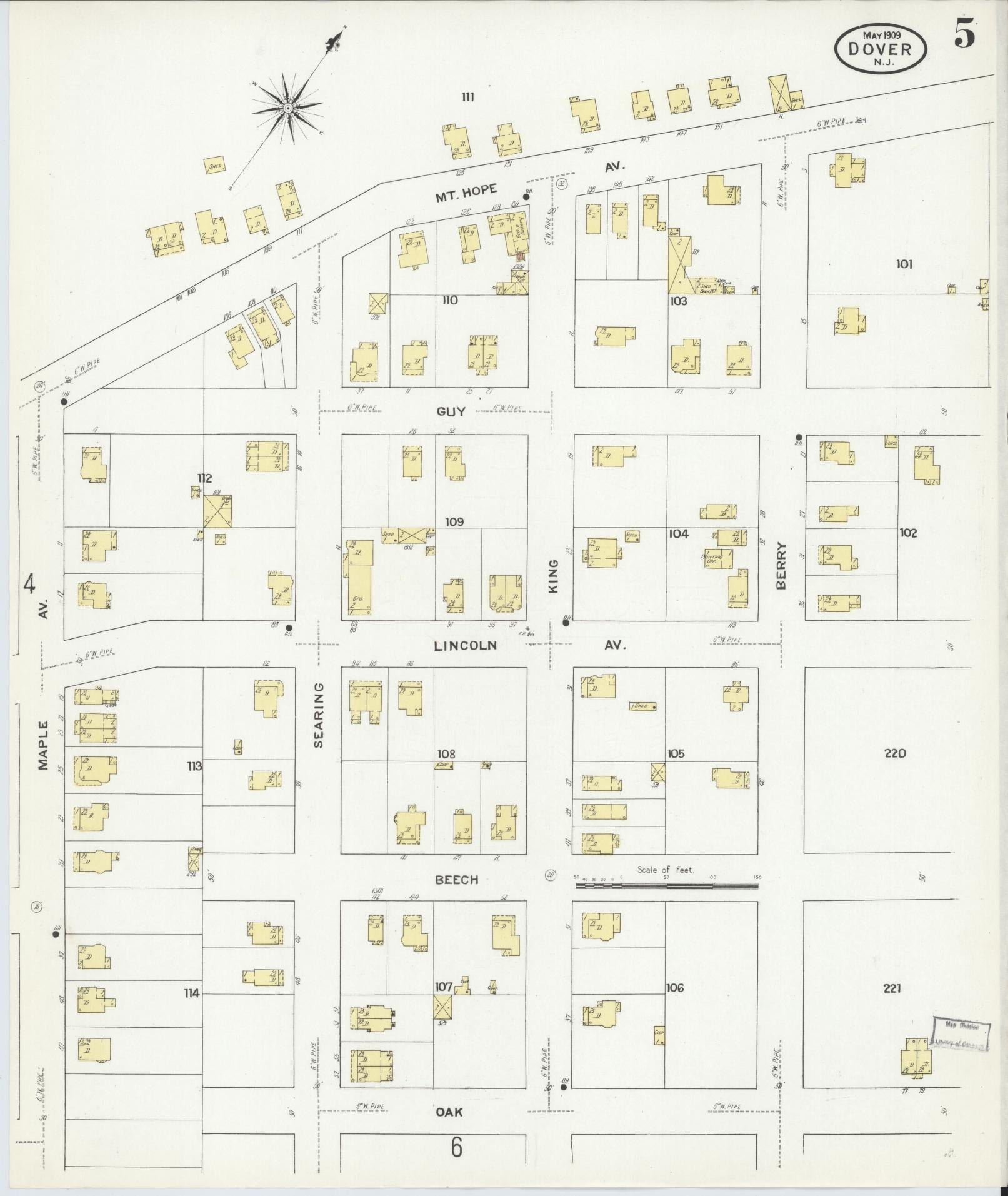 Sanborn Fire Insurance Map from Dover, Morris County, New Jersey (1909), Sheet #0005 - Complete Map Set gallery image, historic Sanborn map, vintage wall art, New Jersey New Jersey
