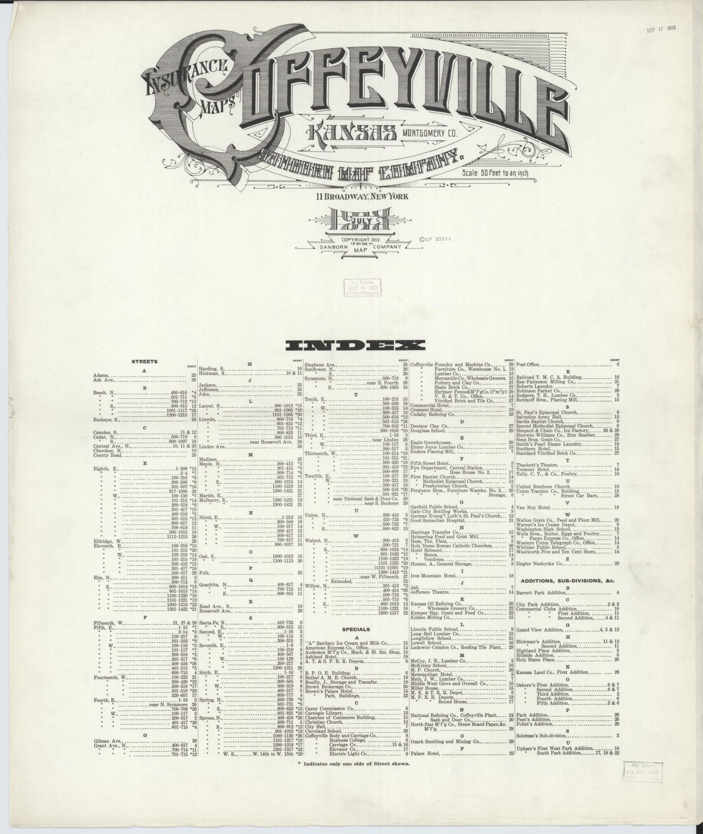 Sanborn Fire Insurance Map from Coffeyville, Montgomery County, Kansas. (1913) – Historic Sanborn Fire Insurance Map Print