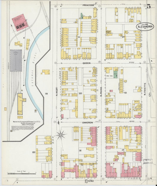 Sanborn Fire Insurance Map from Alexandria, Independent Cities, Virginia (1902), Sheet #0005 - Historic Sanborn Fire Insurance Map Print, vintage old map wall art, antique decor, genealogy gift, Virginia Virginia map