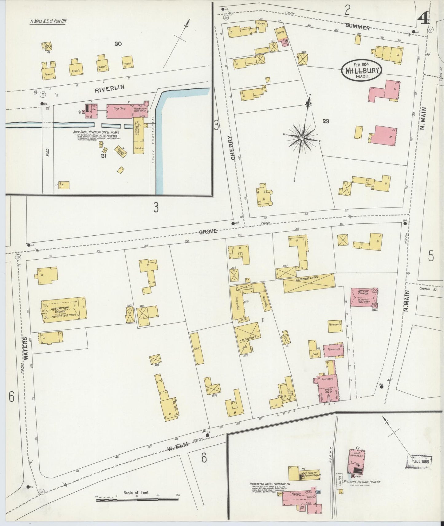 Sanborn Fire Insurance Map from Millbury, Worcester County, Massachusetts (1904), Sheet #0004 - Complete Map Set gallery image, historic Sanborn map, vintage wall art, Massachusetts Massachusetts
