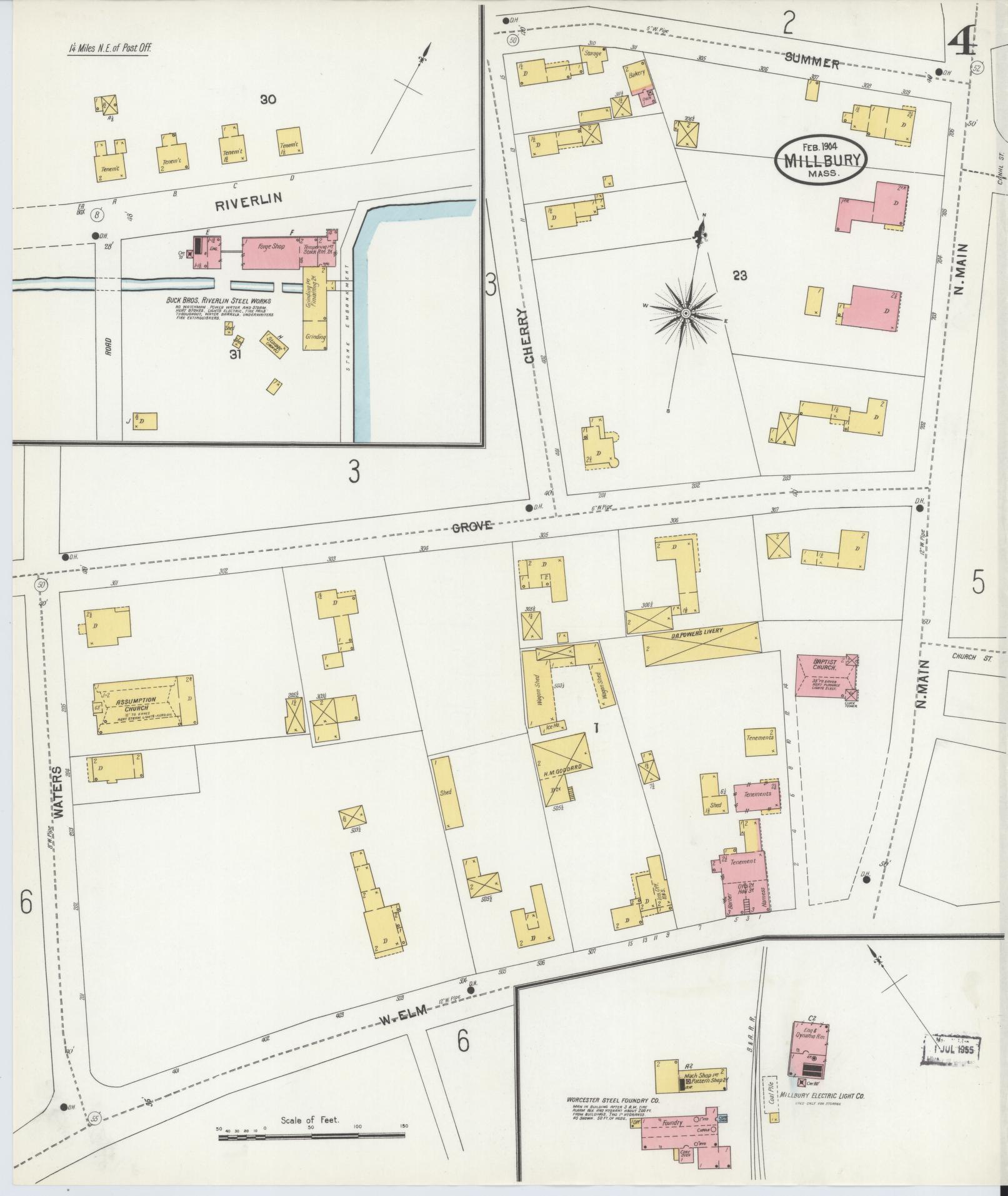 Sanborn Fire Insurance Map from Millbury, Worcester County, Massachusetts (1904), Sheet #0004 - Complete Map Set gallery image, historic Sanborn map, vintage wall art, Massachusetts Massachusetts