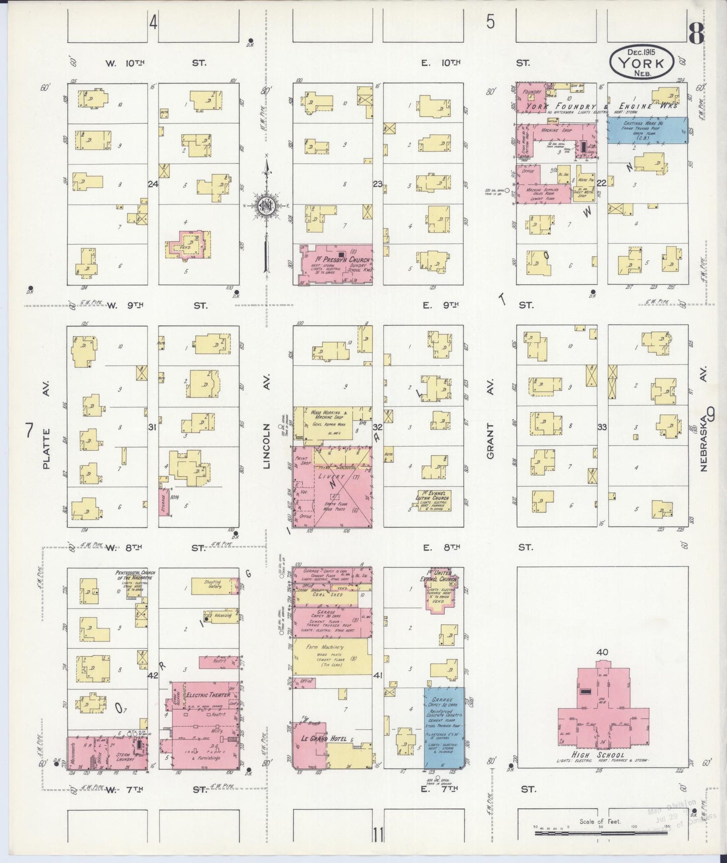 Sanborn Fire Insurance Map from York, York County, Nebraska (1915), Sheet #0008 - Complete Map Set gallery image, historic Sanborn map, vintage wall art, Nebraska Nebraska