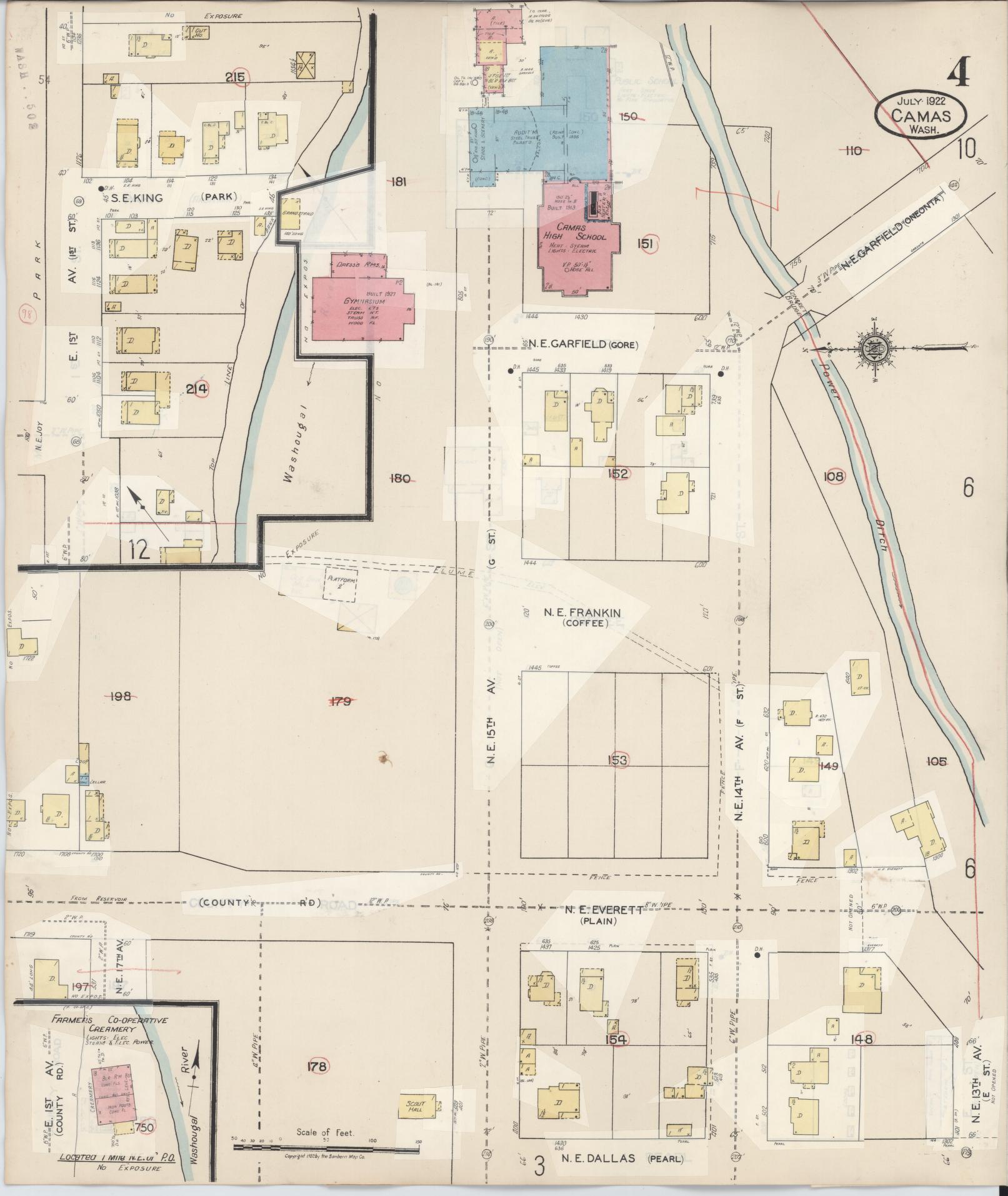 Sanborn Fire Insurance Map from Camas, Clark County, Washington (1943), Sheet #0004 - Complete Map Set gallery image, historic Sanborn map, vintage wall art, Washington Washington