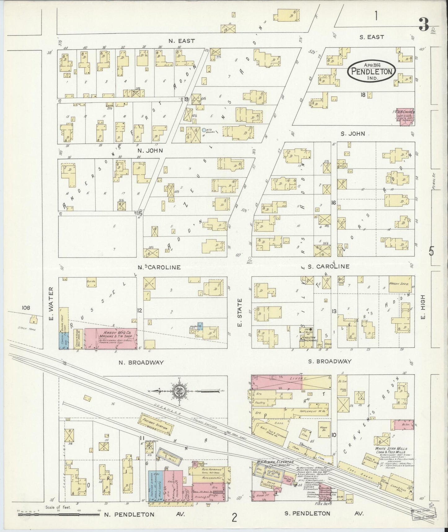 Sanborn Fire Insurance Map from Pendleton, Madison County, Indiana (1914), Sheet #0003 - Complete Map Set gallery image, historic Sanborn map, vintage wall art, Indiana Indiana