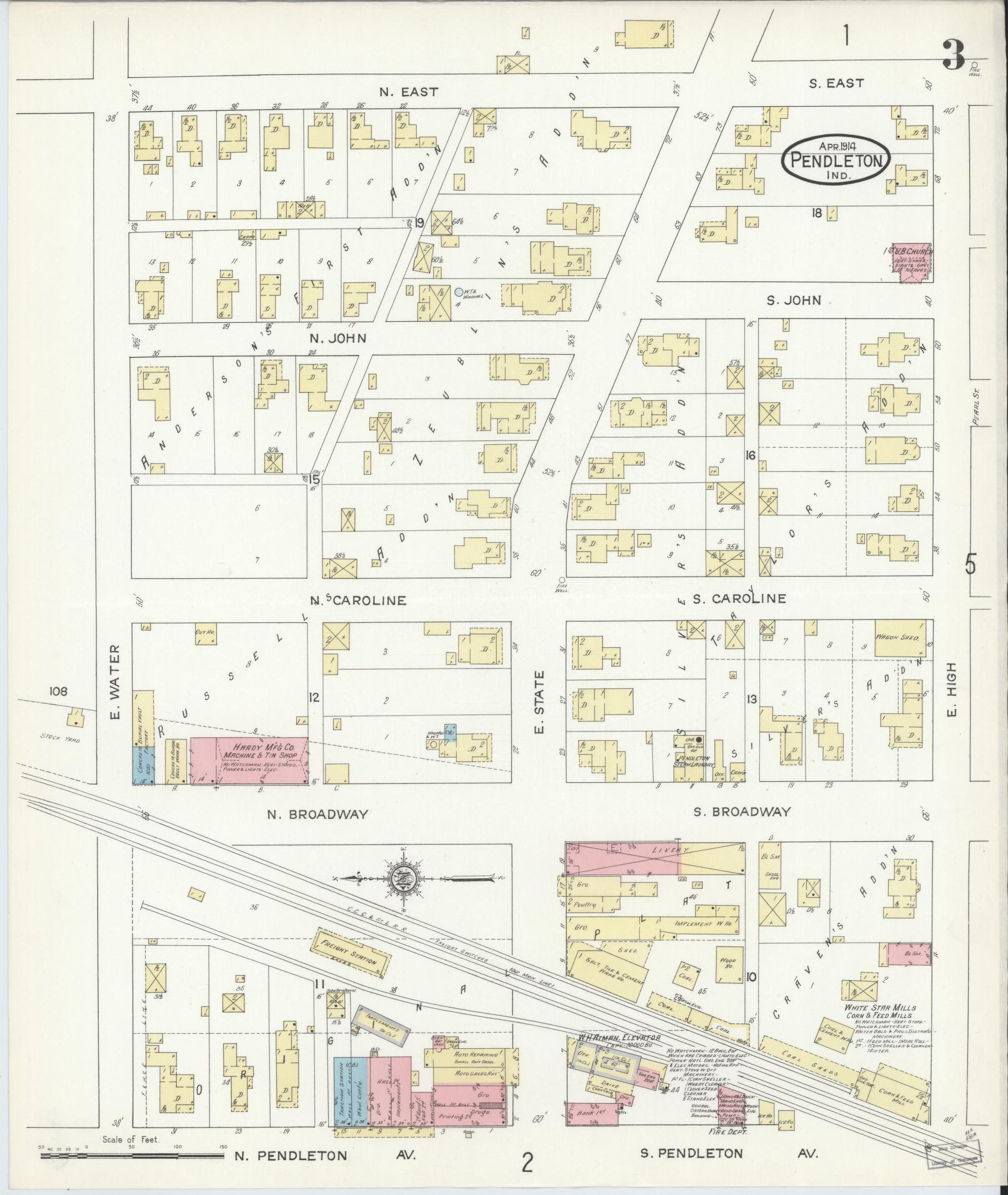 Sanborn Fire Insurance Map from Pendleton, Madison County, Indiana (1914), Sheet #0003 - Complete Map Set gallery image, historic Sanborn map, vintage wall art, Indiana Indiana