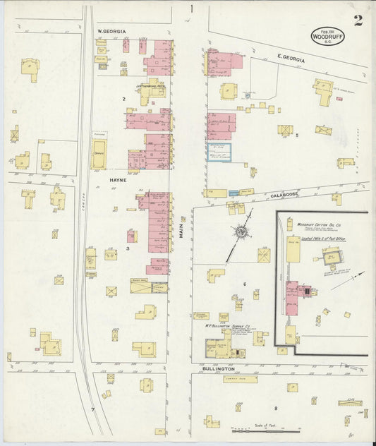 Sanborn Fire Insurance Map from Woodruff, Spartanburg County, South Carolina (1911), Sheet #0002 - Historic Sanborn Fire Insurance Map Print, vintage old map wall art, antique decor, genealogy gift, South Carolina South Carolina map