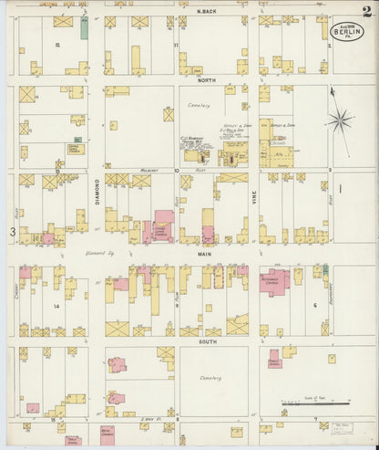 Sanborn Fire Insurance Map from Berlin, Somerset County, Pennsylvania (1898), Sheet #0002 - Complete Map Set gallery image, historic Sanborn map, vintage wall art, Pennsylvania Pennsylvania