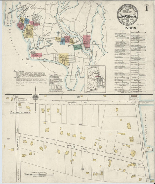 Sanborn Fire Insurance Map from Barrington, Bristol County, Rhode Island (1921), Sheet #0001 - Complete Map Set gallery image, historic Sanborn map, vintage wall art, Rhode Island Rhode Island