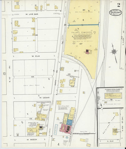 Sanborn Fire Insurance Map from Durant, Bryan County, Oklahoma (1918), Sheet #0002 - Complete Map Set gallery image, historic Sanborn map, vintage wall art, Oklahoma Oklahoma