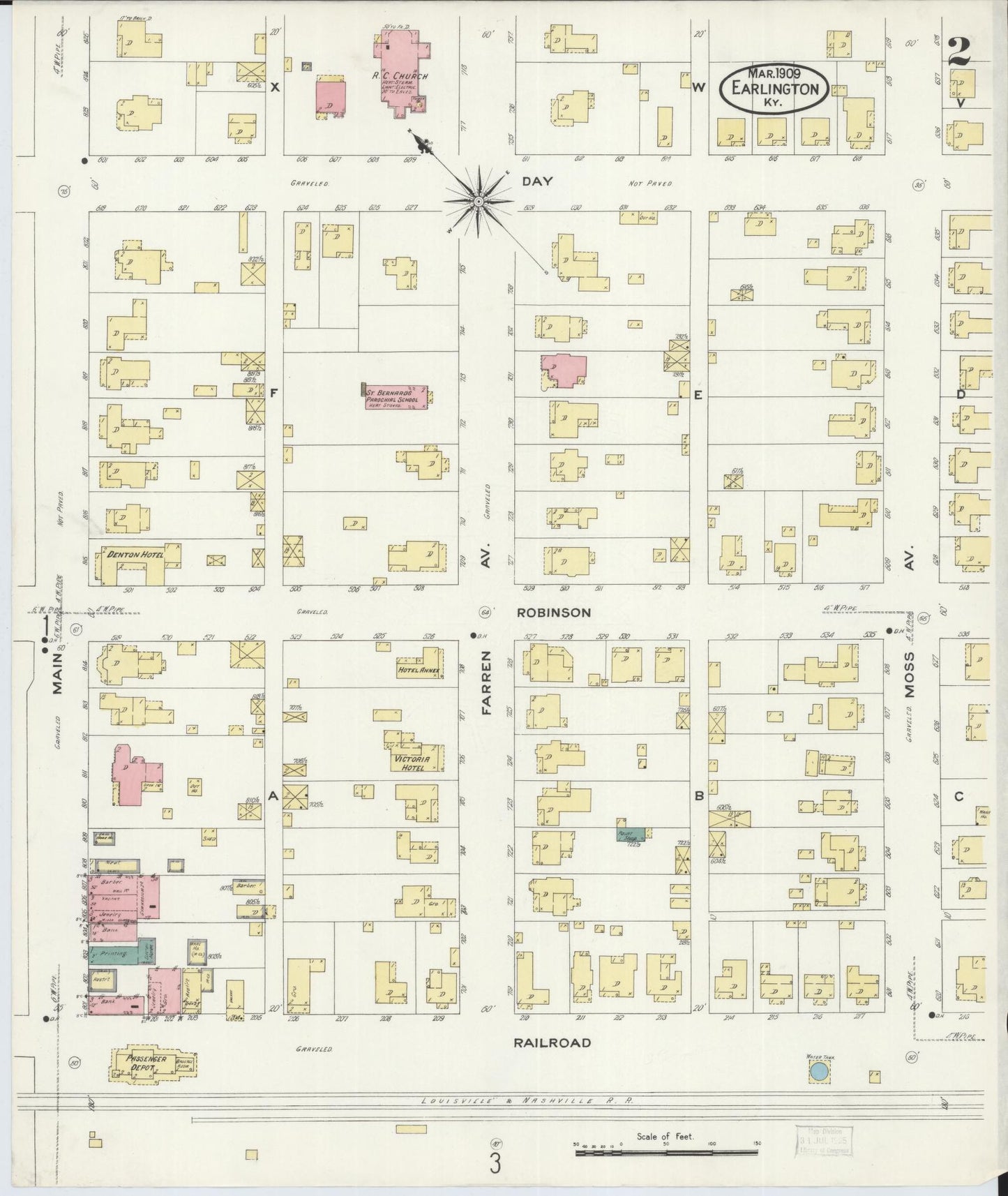 Sanborn Fire Insurance Map from Earlington, Hopkins County, Kentucky (1909), Sheet #0002 - Complete Map Set gallery image, historic Sanborn map, vintage wall art, Kentucky Kentucky